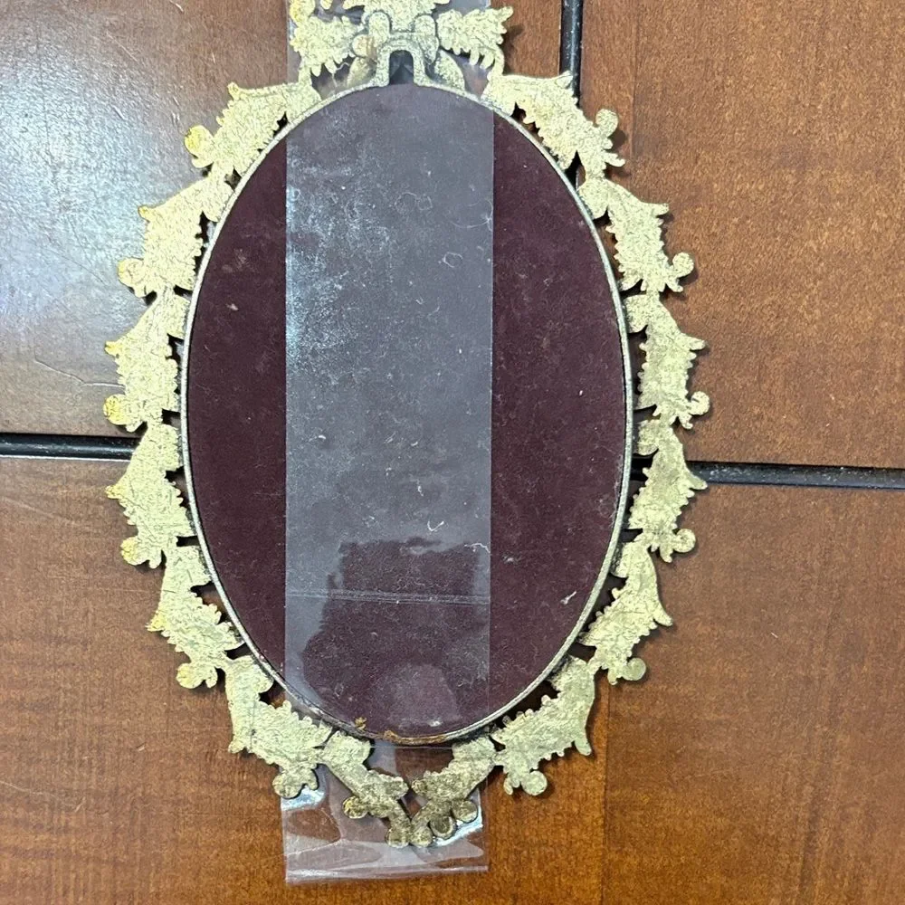 Satin Framed Picture Mother Child Giuseppe Tarantino Brass Oval SET Italy